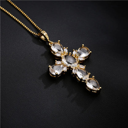 Punk Style Large Cross Pendant Copper Micro-inlaid Zircon Necklace