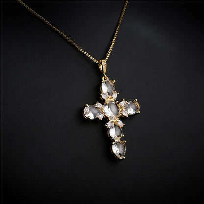 Punk Style Large Cross Pendant Copper Micro-inlaid Zircon Necklace