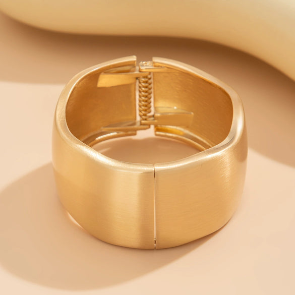 Punk Style Matte Wide Spring Buckle Stainless Steel Irregular Metal Electroplated Bracelet