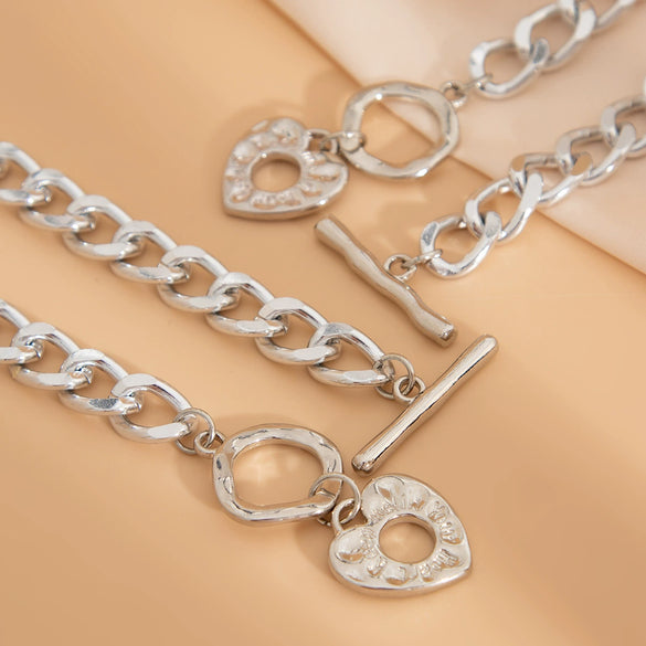 Punk Style Metal Alloy Heart Shape Geometric Letters Numbers Text Pendant Necklace With O Chain And Electroplating Treatment