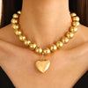 Punk Style Necklace With Big Round Beads And Heart Shaped Pendant Ccb Material Ball Chain Electroplating Treatment