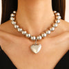 Punk Style Necklace With Big Round Beads And Heart Shaped Pendant Ccb Material Ball Chain Electroplating Treatment