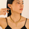 Punk Style Necklace With Big Round Beads And Heart Shaped Pendant Ccb Material Ball Chain Electroplating Treatment