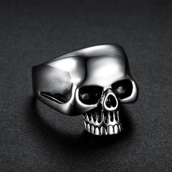 Punk Style Skull Ring Titanium Steel Oil Treated Unisex