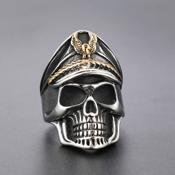 Punk Style Skull Titanium Steel Ring With Oil Applied