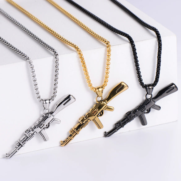 Punk Style Stainless Steel Ammunition Ak Rifle And Pistol Pendant With Doll Pattern For Men