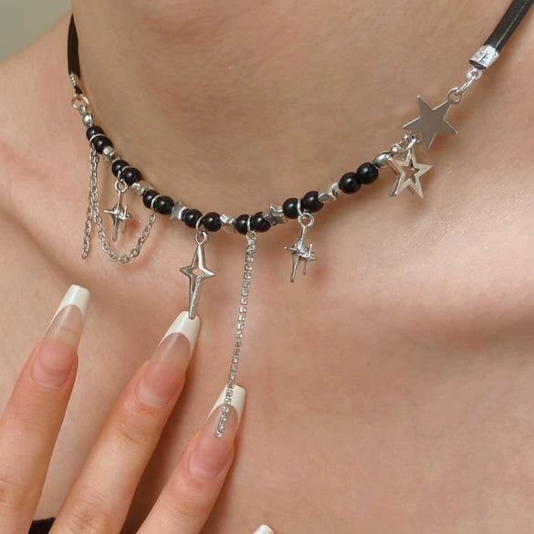 Punk Style Stainless Steel And Alloy Rivet Cross Handmade Clavicle Chain Necklace For Men And Women