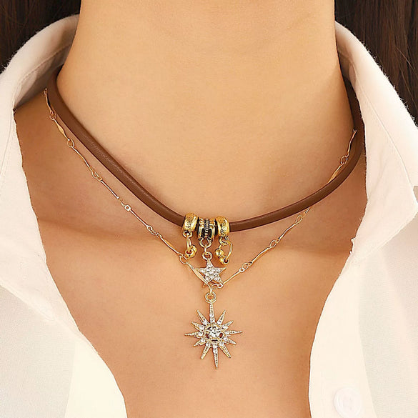Punk Style Stainless Steel And Alloy Rivet Cross Handmade Clavicle Chain Necklace For Men And Women