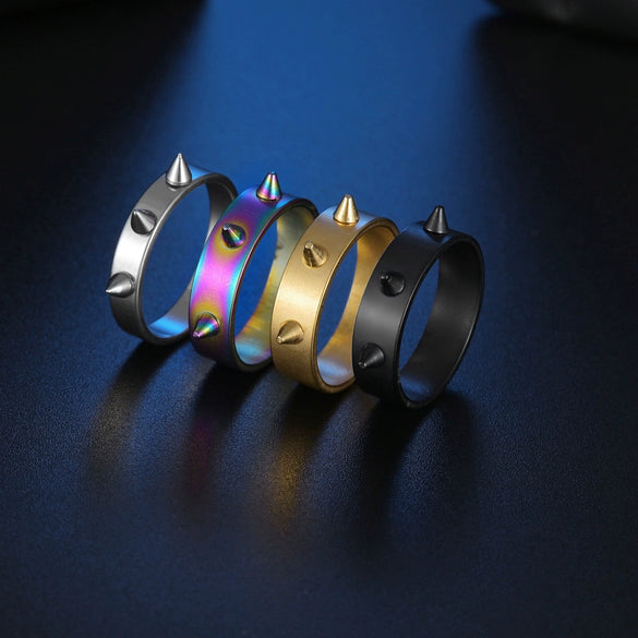 Punk Style Stainless Steel Geometric Electroplated Selfdefense Antiwolf Ring Unisex Couple Jewelry