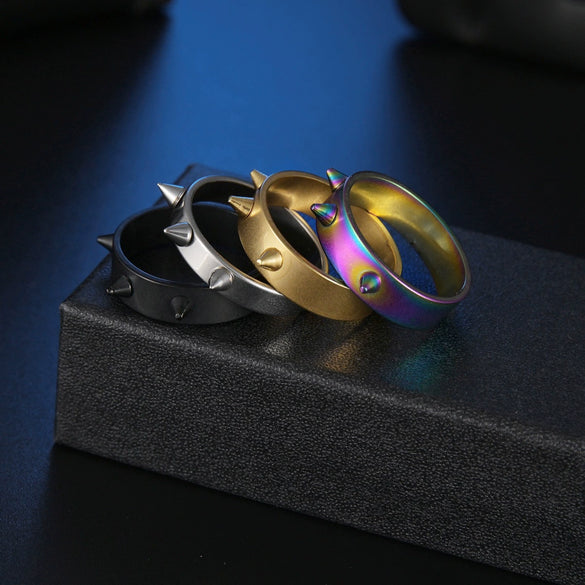 Punk Style Stainless Steel Geometric Electroplated Selfdefense Antiwolf Ring Unisex Couple Jewelry