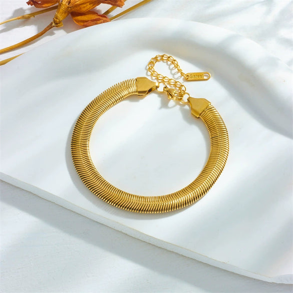 Punk Style Titanium Steel Wide Chain Bracelet With Electroplating Process