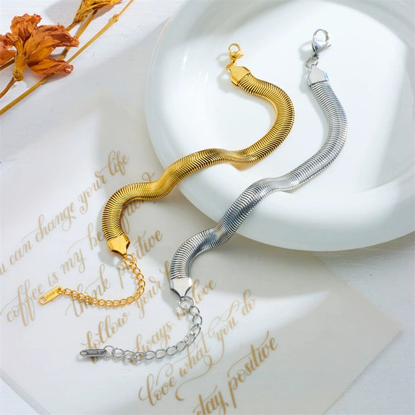 Punk Style Titanium Steel Wide Chain Bracelet With Electroplating Process