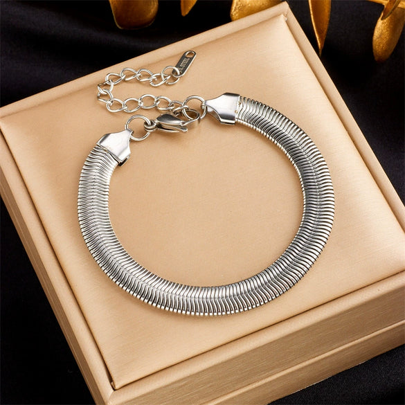 Punk Style Titanium Steel Wide Chain Bracelet With Electroplating Process