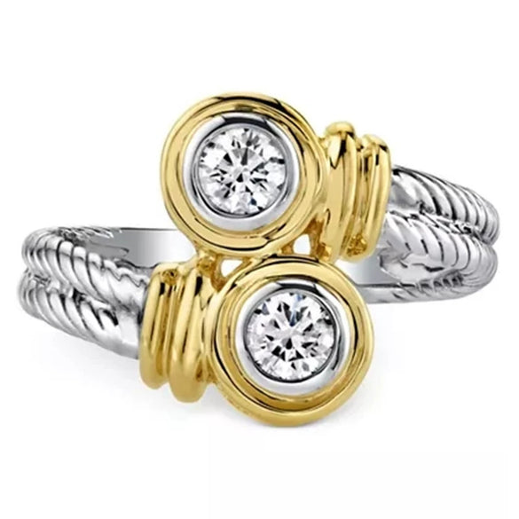 Punk Style Twocolor Twist Zircon Women's Ring Jewelry Copper Material Geometric Pattern Electroplating Treatment