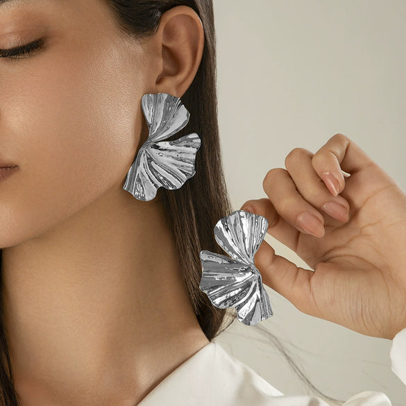 Punk Style Zinc Alloy Leaf Earrings For Women With Electroplating