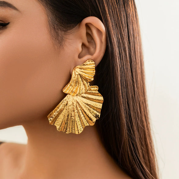 Punk Style Zinc Alloy Leaf Earrings For Women With Electroplating