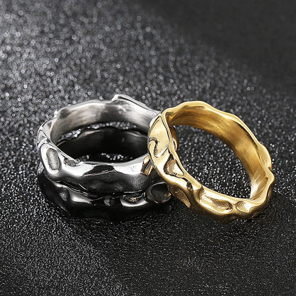 Punk Waves Titanium Steel Plating 18K Gold Plated Men'S Rings