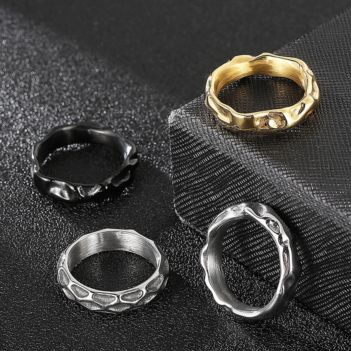 Punk Waves Titanium Steel Plating 18K Gold Plated Men'S Rings