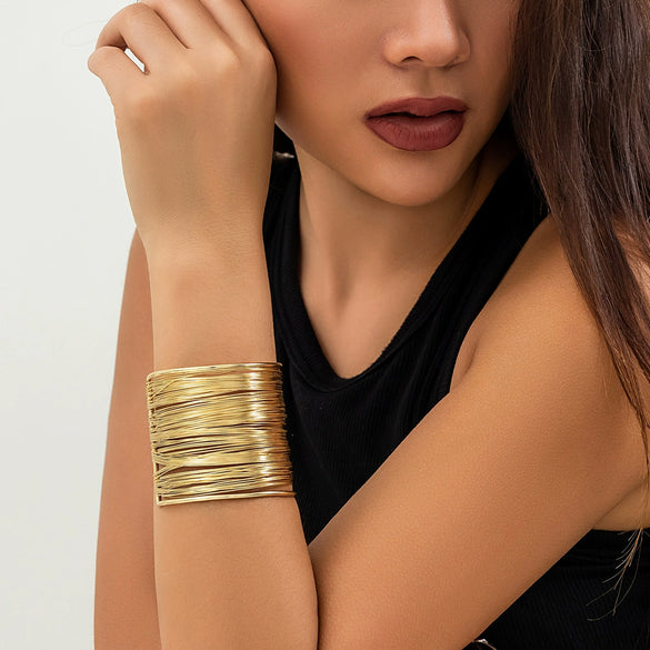 Punk Wrapped Metal Brushed Open Irregular Bracelet For Women With Electroplating Treatment