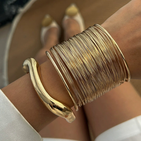 Punk Wrapped Metal Brushed Open Irregular Bracelet For Women With Electroplating Treatment