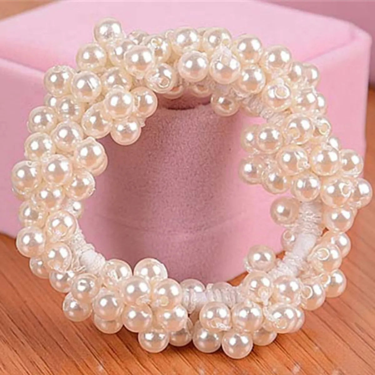 Pure Color Artificial Pearl Elastic Hair Rope