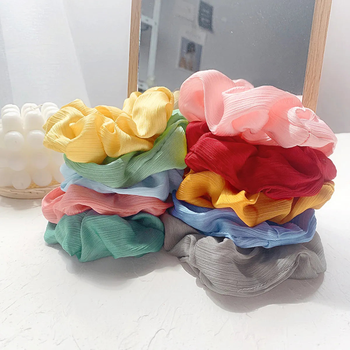 Pure Color Cute Girl Hair Scrunchies Chiffon Fabric Hair Scrunchies   Wholesale Nihaojewelry