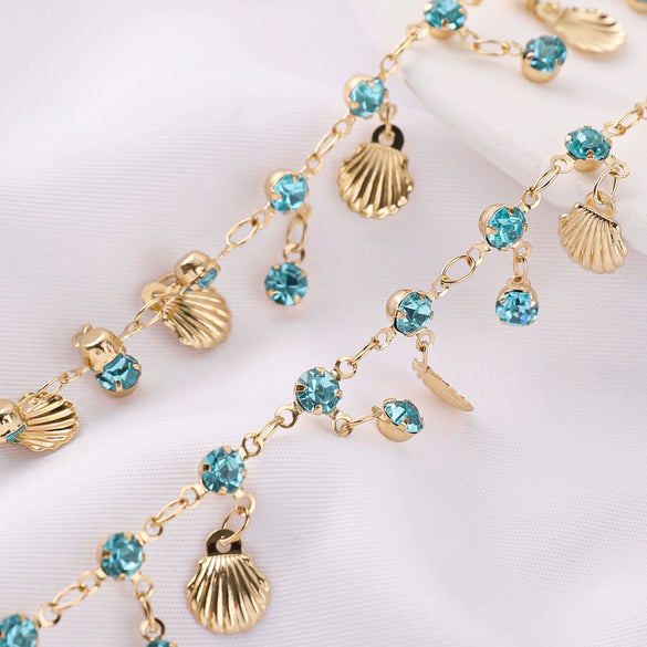 Pure Copper Rhinestone Shell Chain Headwear Tassel Chain Jewelry Accessories