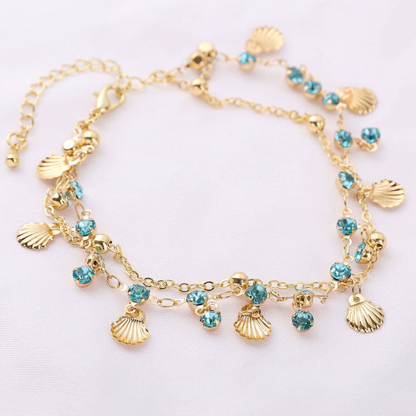 Pure Copper Rhinestone Shell Chain Headwear Tassel Chain Jewelry Accessories