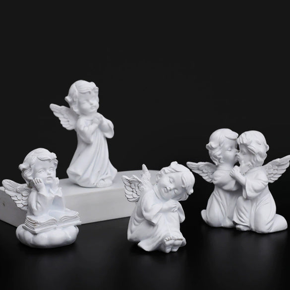 Pure White Resin Flower Fairy Angel Girl Heart Sculpture Modern Decorative Desktop Ornament Commemorative Figurine