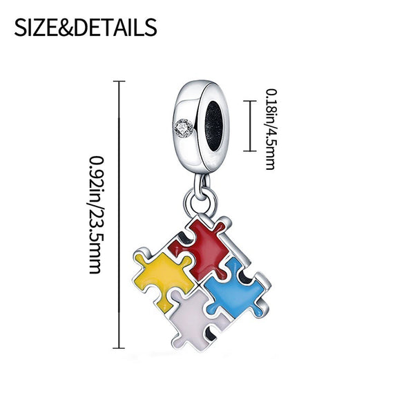 Puzzle Colorful Series Silver Plated Pendant Diy Bracelet Necklace With Dripping Oil Design