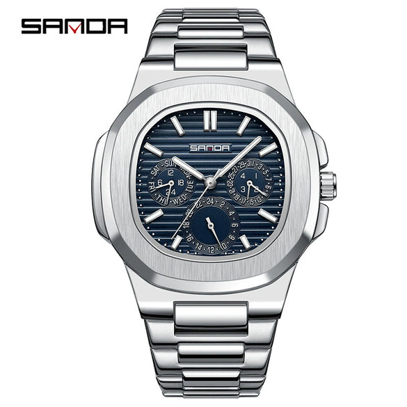 Quartz Men's Watch Zinc Alloy Case Steel Band Round Dial Leisure Style Waterproof