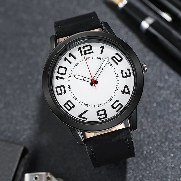 Quartz Watch Alloy Case Imitation Leather Strap Round Dial Leisure Style Men's Watch