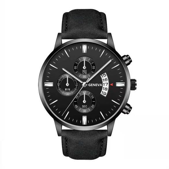Quartz Watch Alloy Case Imitation Leather Strap Round Dial Men's Fashion Business Watch