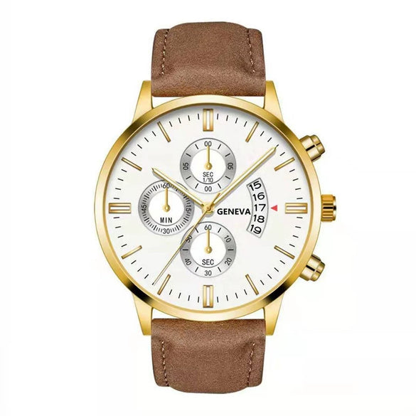Quartz Watch Alloy Case Imitation Leather Strap Round Dial Men's Fashion Business Watch