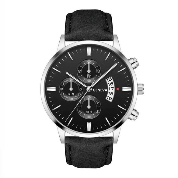 Quartz Watch Alloy Case Imitation Leather Strap Round Dial Men's Fashion Business Watch