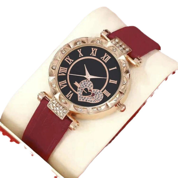 Quartz Watch Alloy Case Ordinary Glass Mirror Imitation Leather Strap Titanium Metal Buckle Round Dial Casual Style Unisex