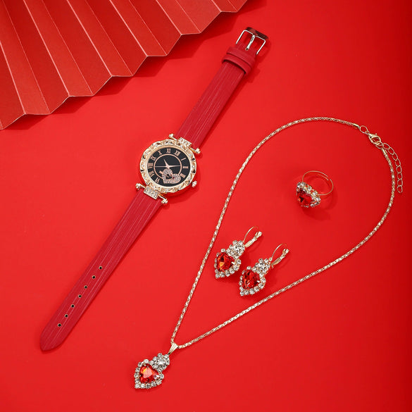 Quartz Watch Alloy Case Ordinary Glass Mirror Imitation Leather Strap Titanium Metal Buckle Round Dial Casual Style Unisex