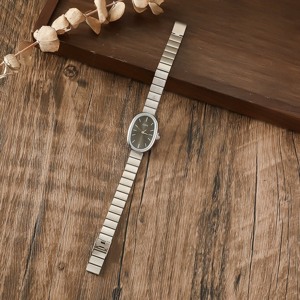 Quartz Watch Alloy Case Stainless Steel Strap Oval Dial Fashion Women's Watch