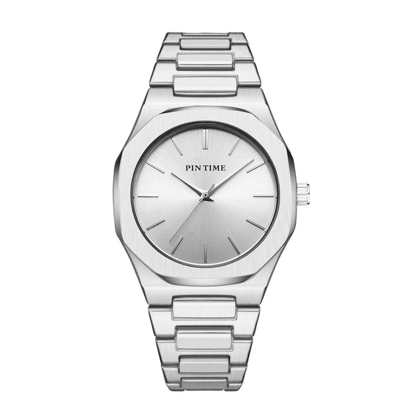 Quartz Watch Alloy Steel Belt With Sun Pattern Round Dial Business Style Butterfly Buckle