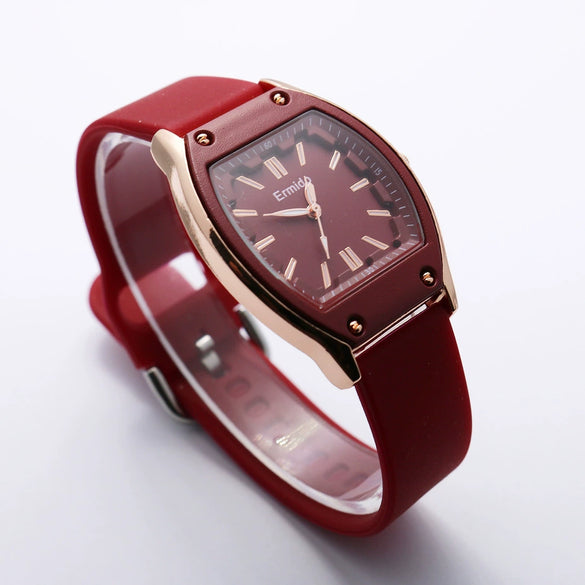 Quartz Watch Silicone Alloy Mineral Reinforced Glass Mirror Stainless Steel Buckle Barrel Shape Female Leisure