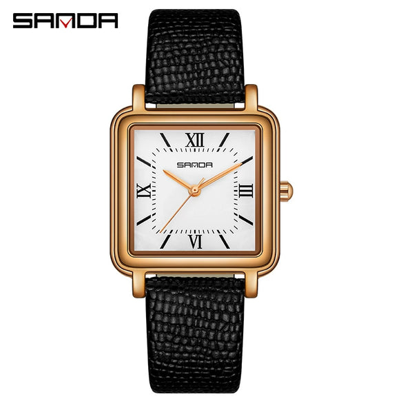 Quartz Watch Square Casual Retro Roman Numeral Leather Mesh Strap Alloy Case Mineral Reinforced Glass Mirror Stainless Steel Buckle