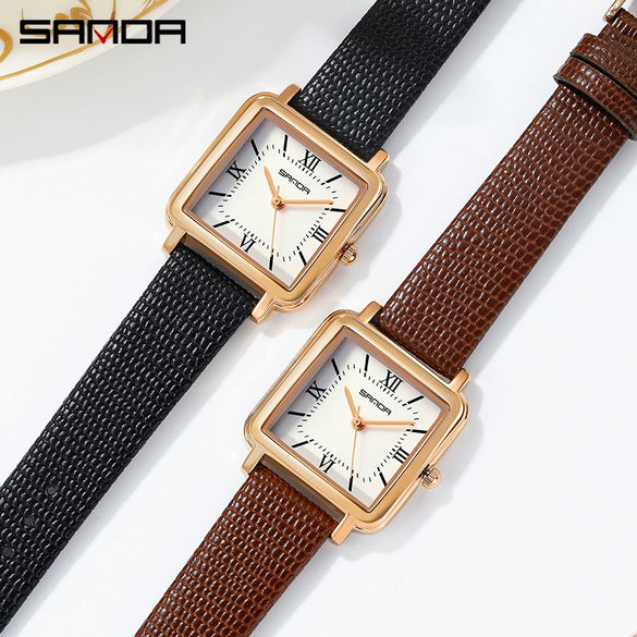 Quartz Watch Square Casual Retro Roman Numeral Leather Mesh Strap Alloy Case Mineral Reinforced Glass Mirror Stainless Steel Buckle