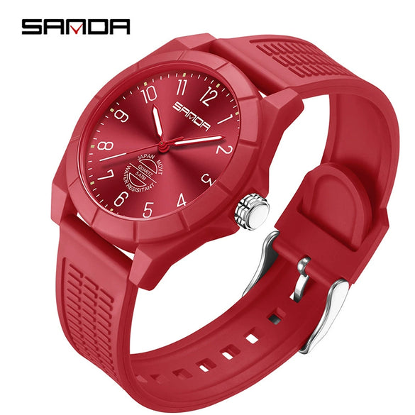 Quartz Watch Tpu Strap Abs Case Round Dial Casual Style Student Waterproof