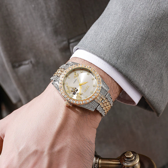 Quartz Watch With Diamondencrusted Aurora Fritillaria Dial Silicone Strap Square Alloy Case Unisex Leisure Style