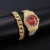 Quartz Watch With Steel Belt Full Diamond Sparkling Round Dial Metal Case Ordinary Glass Mirror Spiral Crown Universal Gender