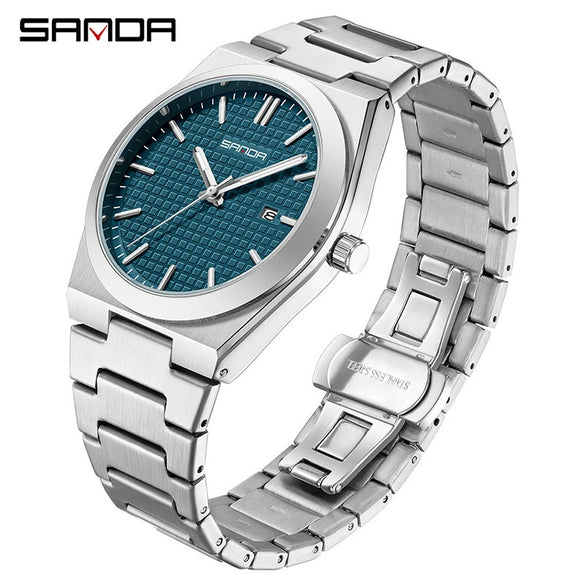 Quartz Watch Zinc Alloy Case Mineral Tempered Glass Mirror Round Dial Steel Strap Business Style Waterproof Luminous Men's Watch