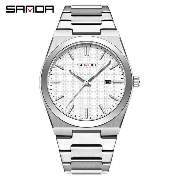 Quartz Watch Zinc Alloy Case Mineral Tempered Glass Mirror Round Dial Steel Strap Business Style Waterproof Luminous Men's Watch
