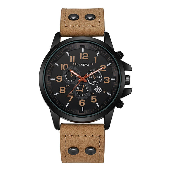 Quartz Watches Round Casual Alloy Iron Imitation Leather Ordinary Glass Mirror Spiral Crown Pin Buckle
