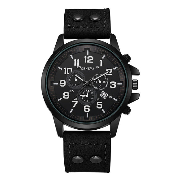 Quartz Watches Round Casual Alloy Iron Imitation Leather Ordinary Glass Mirror Spiral Crown Pin Buckle