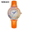 Quartz Women's Watch With Starry Sky Design Casual Light Luxury Diamondencrusted Copper Shell Doublesided Firstlayer Leather Belt Round Dial